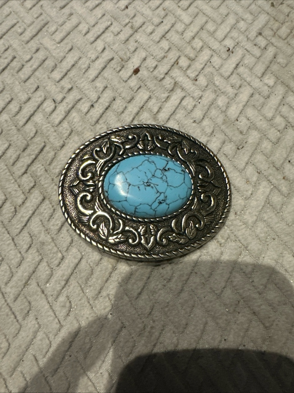 Express Silver-Tone Oval Belt Buckle with Turquoise Stone